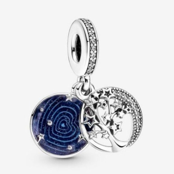 New Pandora love you to the moon & back double dangle tree Galaxy charm - Picture 1 of 5
